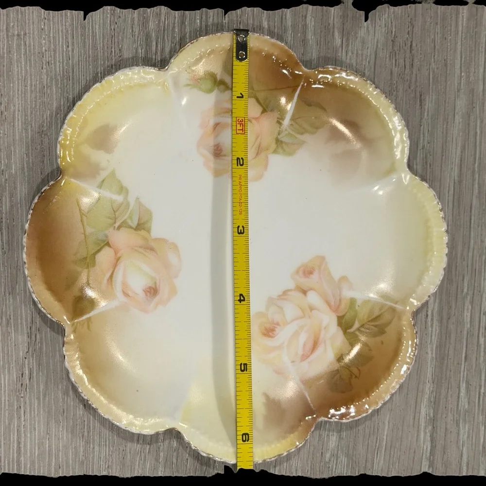 RS Germany Porcelain Scalloped‎ Plate  Roses Floral Antique 6.25 Inch Gold Trim